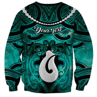 Personalised Maori Matariki Hei Matau Turquoise Sweatshirt Maori Kowhaiwhai Pattern Galaxy LT01 - Polynesian Pride