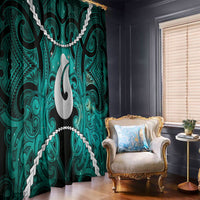 Maori Matariki Hei Matau Turquoise Window Curtain Maori Kowhaiwhai Pattern Galaxy