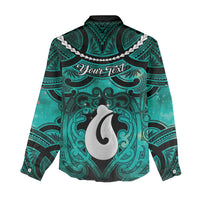 Personalised Maori Matariki Hei Matau Turquoise Women Casual Shirt Maori Kowhaiwhai Pattern Galaxy