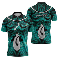 Personalised Maori Matariki Hei Matau Turquoise Zipper Polo Shirt Maori Kowhaiwhai Pattern Galaxy