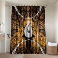 Maori Matariki Hei Matau Kowhai Bathroom Set Maori Kowhaiwhai Pattern Galaxy LT01 Shower Curtain Only Yellow - Polynesian Pride