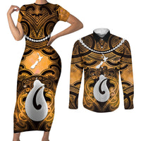 Personalised Maori Matariki Hei Matau Kowhai Couples Matching Short Sleeve Bodycon Dress and Long Sleeve Button Shirt Maori Kowhaiwhai Pattern Galaxy