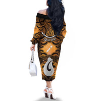 Personalised Maori Matariki Hei Matau Kowhai Family Matching Off The Shoulder Long Sleeve Dress and Hawaiian Shirt Maori Kowhaiwhai Pattern Galaxy
