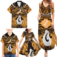 Personalised Maori Matariki Hei Matau Kowhai Family Matching Summer Maxi Dress and Hawaiian Shirt Maori Kowhaiwhai Pattern Galaxy