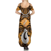 Personalised Maori Matariki Hei Matau Kowhai Family Matching Summer Maxi Dress and Hawaiian Shirt Maori Kowhaiwhai Pattern Galaxy