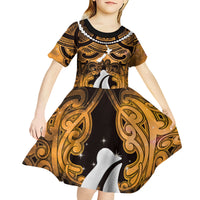 Personalised Maori Matariki Hei Matau Kowhai Kid Short Sleeve Dress Maori Kowhaiwhai Pattern Galaxy