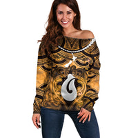 Personalised Maori Matariki Hei Matau Kowhai Off Shoulder Sweater Maori Kowhaiwhai Pattern Galaxy