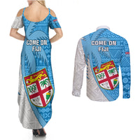 Fiji Rugby Couples Matching Summer Maxi Dress and Long Sleeve Button Shirts Come On Fijian Tapa Pattern LT01 - Polynesian Pride