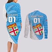 Custom Fiji Rugby Couples Matching Long Sleeve Bodycon Dress and Long Sleeve Button Shirts Come On Fijian Tapa Pattern LT01 - Polynesian Pride