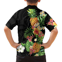 Hawaii Pineapple Tropical Family Matching Off Shoulder Short Dress and Hawaiian Shirt Colorful Hibiscus Plumeria