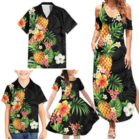 Hawaii Pineapple Tropical Family Matching Summer Maxi Dress and Hawaiian Shirt Colorful Hibiscus Plumeria