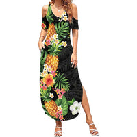 Hawaii Pineapple Tropical Family Matching Summer Maxi Dress and Hawaiian Shirt Colorful Hibiscus Plumeria