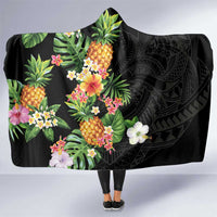 Hawaii Pineapple Tropical Hooded Blanket Colorful Hibiscus Plumeria LT01 One Size Black - Polynesian Pride