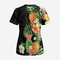 Hawaii Pineapple Tropical Scrub Top Colorful Hibiscus Plumeria - Polynesian Pride