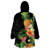Hawaii Pineapple Tropical Wearable Blanket Hoodie Colorful Hibiscus Plumeria