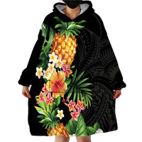Hawaii Pineapple Tropical Wearable Blanket Hoodie Colorful Hibiscus Plumeria
