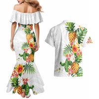Hawaii Pineapple Tropical Couples Matching Mermaid Dress and Hawaiian Shirt Luminous Hibiscus Plumeria