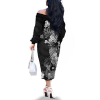 Hawaii Pineapple Tropical Family Matching Off The Shoulder Long Sleeve Dress and Hawaiian Shirt Neutral Hibiscus Plumeria