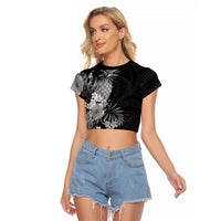 Hawaii Pineapple Tropical Raglan Cropped T Shirt Neutral Hibiscus Plumeria LT01 Female Black - Polynesian Pride