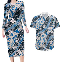 Ninamu Tahiti Tiare Monstera Couples Matching Long Sleeve Bodycon Dress and Hawaiian Shirt Polynesian Pattern Curve Style - Polynesian Pride