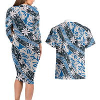 Ninamu Tahiti Tiare Monstera Couples Matching Long Sleeve Bodycon Dress and Hawaiian Shirt Polynesian Pattern Curve Style - Polynesian Pride