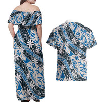 Ninamu Tahiti Tiare Monstera Couples Matching Off Shoulder Maxi Dress and Hawaiian Shirt Polynesian Pattern Curve Style - Polynesian Pride