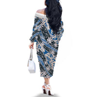 Ninamu Tahiti Tiare Monstera Family Matching Off The Shoulder Long Sleeve Dress and Hawaiian Shirt Polynesian Pattern Curve Style - Polynesian Pride