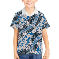 Ninamu Tahiti Tiare Monstera Kid Hawaiian Shirt Polynesian Pattern Curve Style LT01 Kid Blue - Polynesian Pride