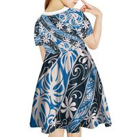 Ninamu Tahiti Tiare Monstera Kid Short Sleeve Dress Polynesian Pattern Curve Style - Polynesian Pride