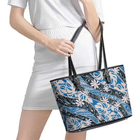 Ninamu Tahiti Tiare Monstera Leather Tote Bag Polynesian Pattern Curve Style - Polynesian Pride