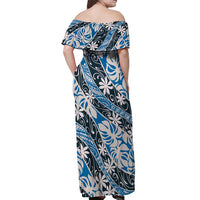 Ninamu Tahiti Tiare Monstera Off Shoulder Maxi Dress Polynesian Pattern Curve Style - Polynesian Pride