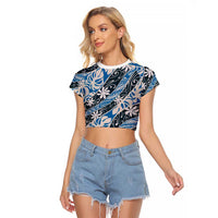 Ninamu Tahiti Tiare Monstera Raglan Cropped T Shirt Polynesian Pattern Curve Style - Polynesian Pride