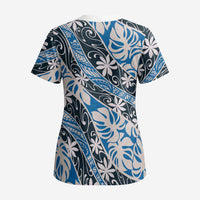 Ninamu Tahiti Tiare Monstera Scrub Top Polynesian Pattern Curve Style - Polynesian Pride