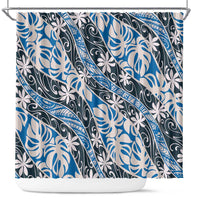 Ninamu Tahiti Tiare Monstera Shower Curtain Polynesian Pattern Curve Style - Polynesian Pride