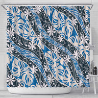 Ninamu Tahiti Tiare Monstera Shower Curtain Polynesian Pattern Curve Style - Polynesian Pride