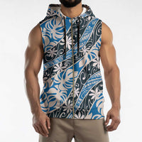 Ninamu Tahiti Tiare Monstera Sleeveless Zip Hoodie Polynesian Pattern Curve Style - Polynesian Pride