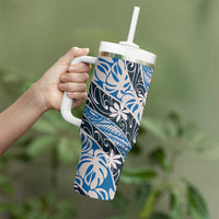 Ninamu Tahiti Tiare Monstera Tumbler With Handle Polynesian Pattern Curve Style - Polynesian Pride