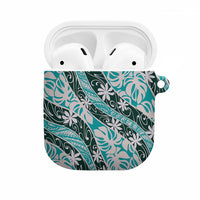 Cyan Tahiti Tiare Monstera AirPods Case Polynesian Pattern Curve Style - Polynesian Pride