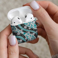 Cyan Tahiti Tiare Monstera AirPods Case Polynesian Pattern Curve Style - Polynesian Pride