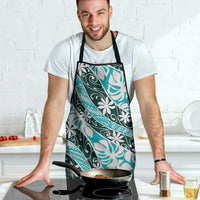 Cyan Tahiti Tiare Monstera Apron Polynesian Pattern Curve Style - Polynesian Pride
