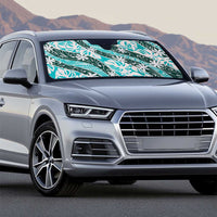 Cyan Tahiti Tiare Monstera Auto Sun Shade Polynesian Pattern Curve Style - Polynesian Pride