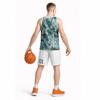 Cyan Tahiti Tiare Monstera Basketball Jersey Polynesian Pattern Curve Style - Polynesian Pride