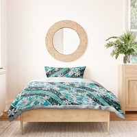 Cyan Tahiti Tiare Monstera Bedding Set Polynesian Pattern Curve Style - Polynesian Pride