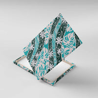 Cyan Tahiti Tiare Monstera Canvas Wall Art Polynesian Pattern Curve Style - Polynesian Pride