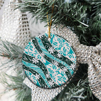 Cyan Tahiti Tiare Monstera Ceramic Ornament Polynesian Pattern Curve Style - Polynesian Pride