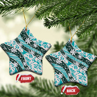 Cyan Tahiti Tiare Monstera Ceramic Ornament Polynesian Pattern Curve Style - Polynesian Pride