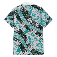 Cyan Tahiti Tiare Monstera Family Matching Puletasi and Hawaiian Shirt Polynesian Pattern Curve Style - Polynesian Pride