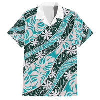 Cyan Tahiti Tiare Monstera Family Matching Short Sleeve Bodycon Dress and Hawaiian Shirt Polynesian Pattern Curve Style LT01 Dad's Shirt - Short Sleeve Cyan - Polynesian Pride