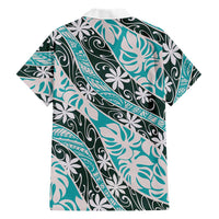Cyan Tahiti Tiare Monstera Family Matching Short Sleeve Bodycon Dress and Hawaiian Shirt Polynesian Pattern Curve Style LT01 - Polynesian Pride