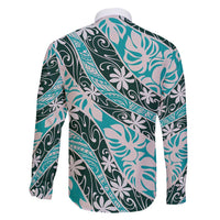 Cyan Tahiti Tiare Monstera Family Matching Short Sleeve Bodycon Dress and Hawaiian Shirt Polynesian Pattern Curve Style LT01 - Polynesian Pride